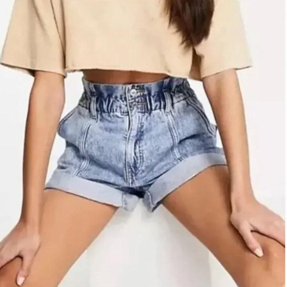 Abercrombie & Fitch 80’s Paper Bag Blue Denim Acid Wash Shorts